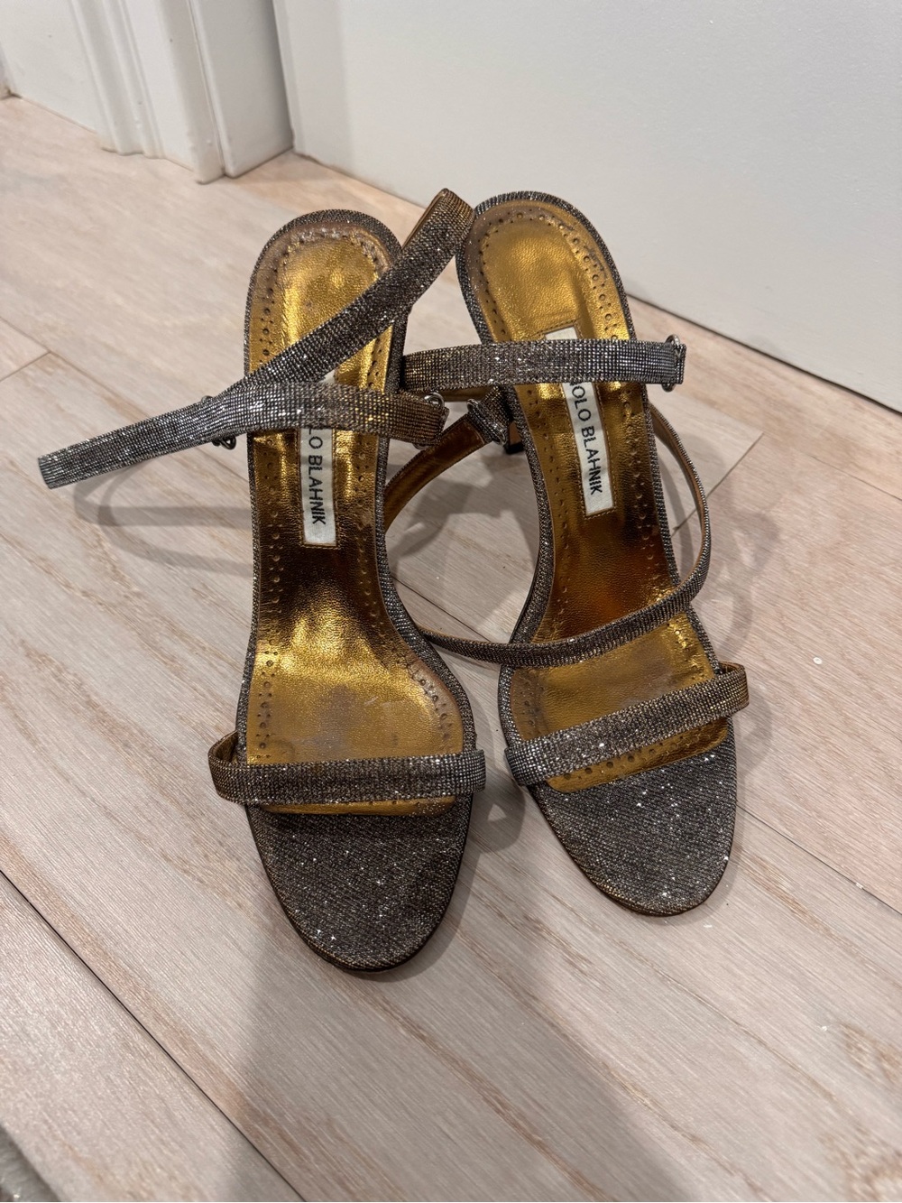 Manolo Blahnik Sparkling Gold Strappy High-Heel Sandals